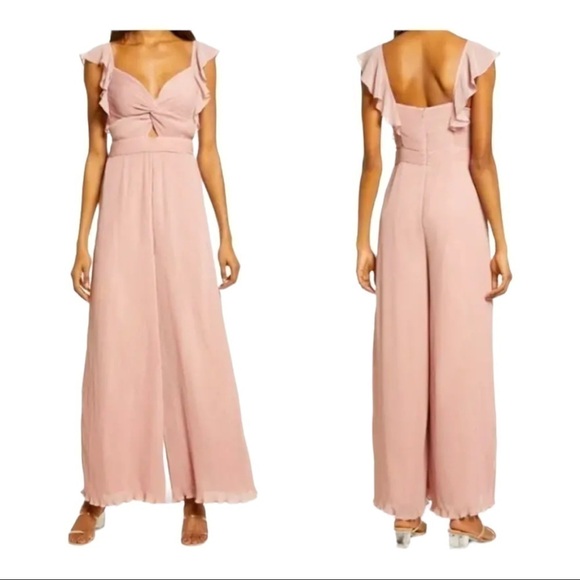 Floret studios womens plisse pleated wide leg jumpsuit medium dusty mauve - Picture 1 of 12